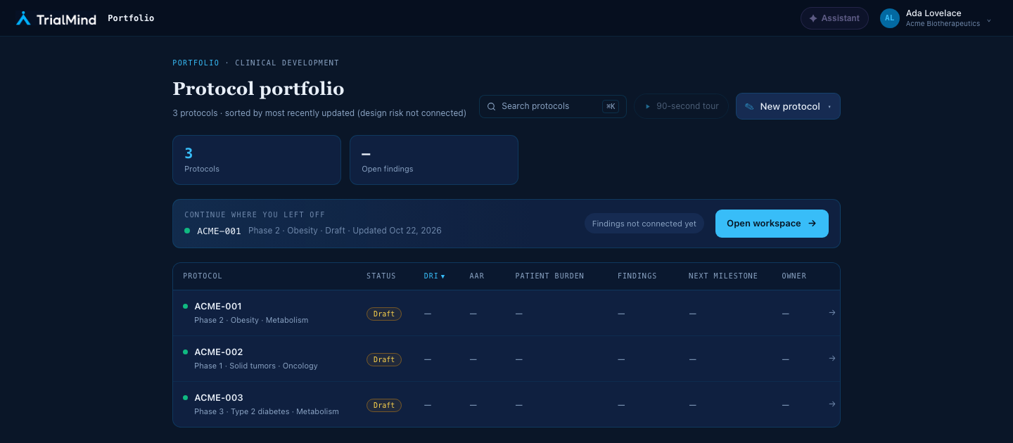 The Portfolio with the New protocol button at the top right and a list of protocols below it.